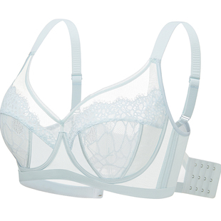 胖mm大胸显小胸性感内衣聚拢收副乳防下垂超薄纯欲蕾丝法式全罩杯