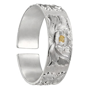 吴越老银铺足银冠群芳手镯轻奢复古开口可调节银镯送妈妈长辈礼物
