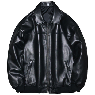 头层绵羊真皮皮衣男女廓版宽松青年简约休闲翻领男友风飞行服太