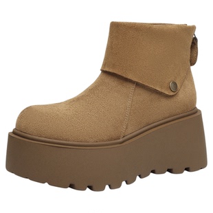 达芙妮雪地靴女款2026新款冬季加绒厚底增高短靴勃肯靴松糕底棉鞋