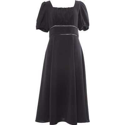 迪卡轩黑色高级感方领连衣裙女