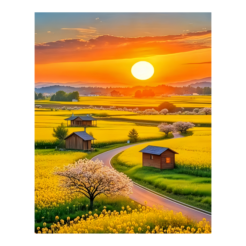 油菜花自粘贴画治愈系朝霞