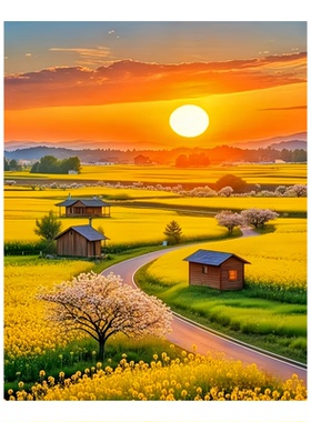 油菜花自粘贴画治愈系朝霞