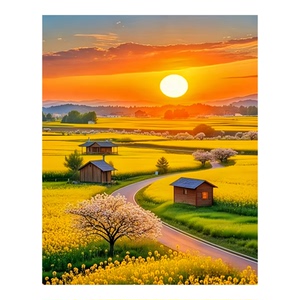 油菜花自粘贴画治愈系朝霞