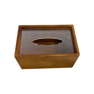 新中式复古纸巾盒实木印花方形收纳盒家用客厅餐厅木质纸巾收纳盒