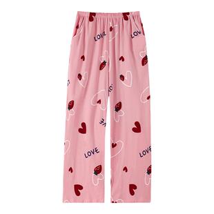 大码睡裤女夏季纯棉长裤宽松胖mm200斤可爱居家休闲全棉家居裤女