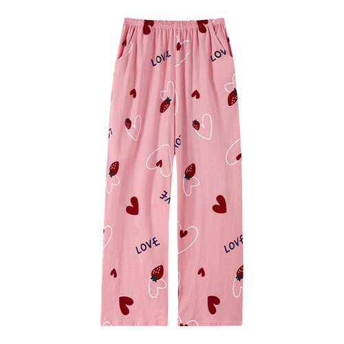 大码睡裤女夏季纯棉长裤宽松胖mm200斤可爱居家休闲全棉家居裤女