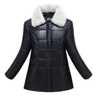 绵羊皮真皮皮衣夹绒外套女冬装中年妇女羊驼绒皮棉衣妈妈大码棉袄