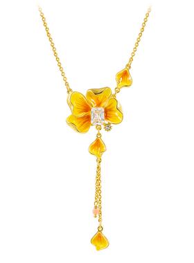 【南法风情】黄花朵珐琅流苏项链