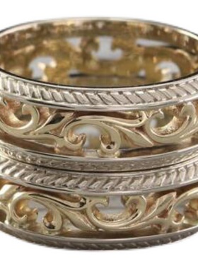 花纹14K金纯银情侣对戒订婚戒指