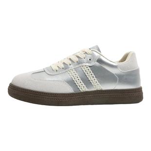 环球银色厚底德训鞋女2026春季新款潮流小众女鞋休闲时尚百搭板鞋