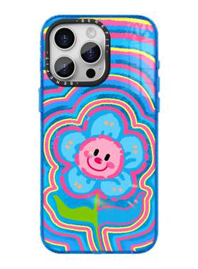 benefit时尚彩绘笑脸小花17适用于iphone16promax苹果15PRO晶盾磁吸手机壳13新款14套12冰川纹防摔彩色边框