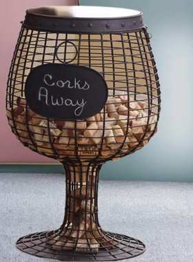 欧式创意金属铁艺高脚红酒杯摆件酒桶摆饰红酒塞收藏架边几咖啡桌