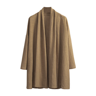 由天丨中国风棉麻唐装改良汉服男装复古风亚麻风衣中长款开衫外套