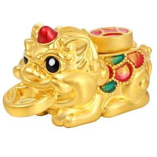 潮宏基招财貔貅黄金串珠足金转运珠手饰5D硬金珐琅吞金兽礼物女