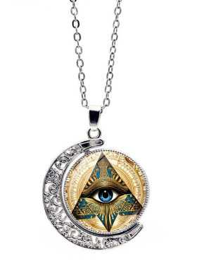 古埃及荷鲁斯之眼旋转月亮吊坠项链女饰品欧美时尚复古毛衣链