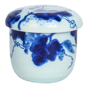 美浓烧陶瓷蒸蛋碗日式隔水蒸碗带盖耐高温釉下彩蛋盅炖盅日本进口