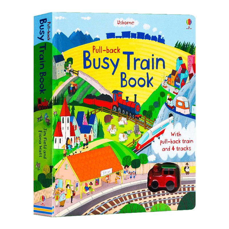 英文原版绘本 Pull-back Busy Train Book 繁忙的火车 儿童互动游戏读物 英文版 Fiona Watt 进口英语原版书籍