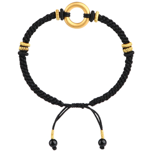 黄金平安扣手链足金999男款手工编织绳本命年礼物女红绳情侣手绳