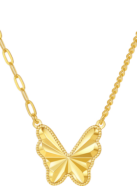 周六福项链女闪光蝴蝶链坠S925银黄金色小众送女友圣诞礼物
