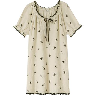 妮狄娅纯棉夏季时尚玫瑰印花睡裙