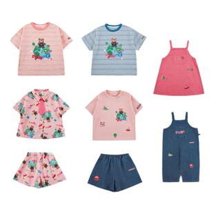 幼悠 女童小熊印花系列夏季可拆领带衬衫微落肩宽松短袖T恤多件套