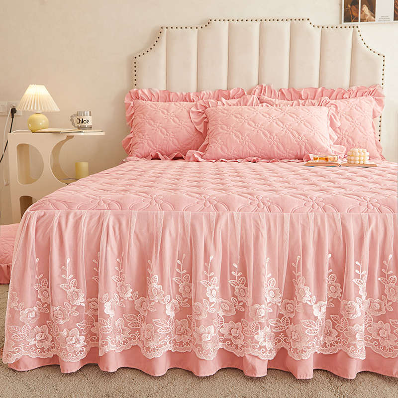 四季款加厚床裙款床上四件套ins女夹棉被套床罩4件套韩式A类1.8米