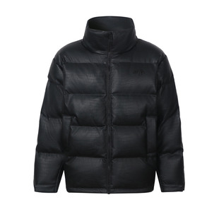 Makemore黑色羽绒服仿鳄鱼纹皮质感pu重磅超高充绒美式复古外套男