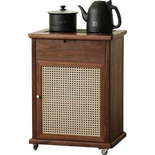 璞木新中式黑胡桃木茶水柜实木移动茶边柜烧水柜一体置物架边几