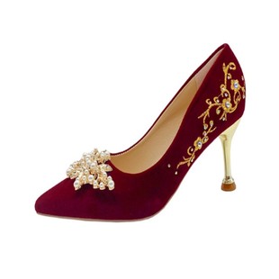 婚鞋女新娘鞋不累脚结婚鞋中式禾秀婚纱两穿红色高跟鞋小众高级感