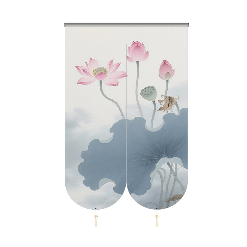免打孔新中式禅意莲花隔断门帘