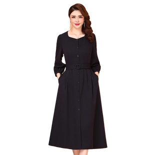 香妮芬大摆连衣裙收腰显瘦2025年春秋新款中长款遮肚修身气质女装