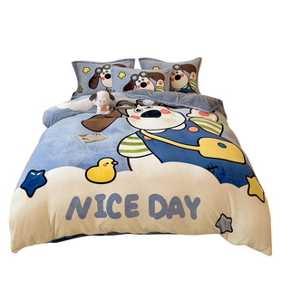 a类母婴加厚牛奶绒2025新款珊瑚绒四件套可爱儿童被套床单三件套