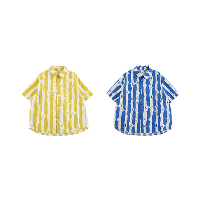 oddtails男童油画风短袖衬衫纯棉2025新款儿童装衬衣男孩夏季上衣