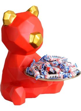 北欧轻奢小熊收纳摆件创意鞋柜进门口玄关钥匙客厅招财猫家居装饰