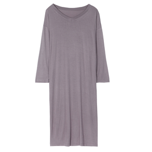 莫代尔睡裙女长袖长款春秋季带胸垫性感宽松大码睡衣可外穿家居服