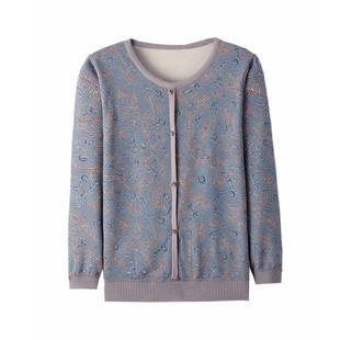 春秋新品薄款宽松大码气质妈妈装羊毛衫花色中老年长袖打底衫毛衣