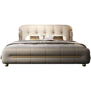 政府补贴蓝色理想轻奢真皮主卧大床2025新款高端大气双人软包床