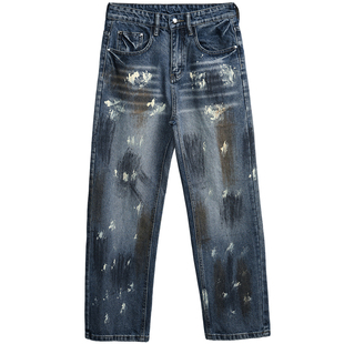 美式泼墨涂鸦脏脏裤2026新款牛仔裤男款潮牌休闲裤宽松直筒裤长裤