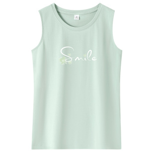 浅绿色直筒纯棉背心女无袖高级感上衣外穿夏季t恤内搭打底衫大码