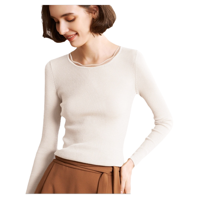 花边圆领修身纯羊毛修身薄款毛衣