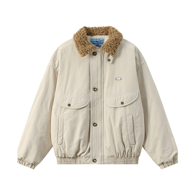 江南先生NewJNXS复古毛领bomber夹克休闲工装棉服做旧洗水外套冬