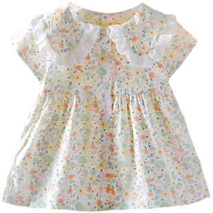 0-3岁女宝宝碎花连衣裙套装夏季单排扣裙子6个月女童公主裙薄款潮