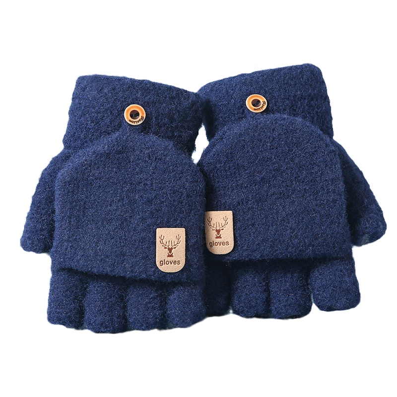 儿童手套男童冬季保暖小孩写字五指翻盖男孩小学生半指写作业大童