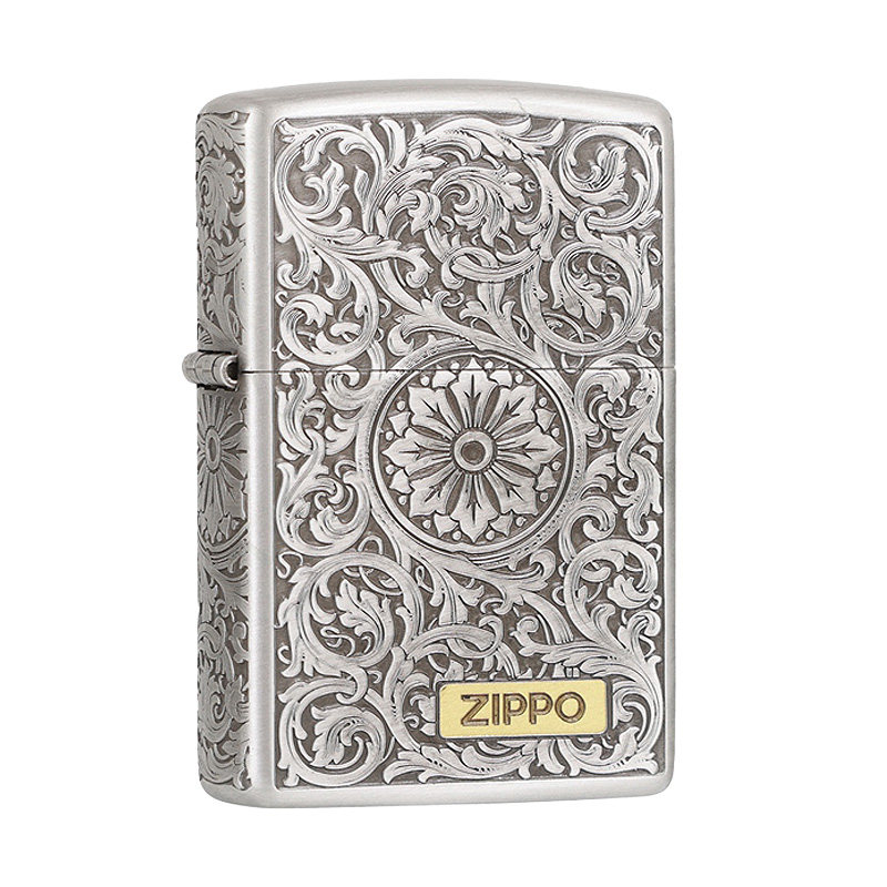 ZIPPO仿古银唐草四面环雕