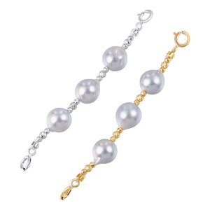 海蒂珠宝 月落星辰 8-9mm银灰色海水Akoya珍珠延长链 18K金项链女