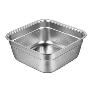 不锈钢方盆正方形洗菜盆平底漏盆套装冲孔筐滤盆沥水篮洗米筛果盆