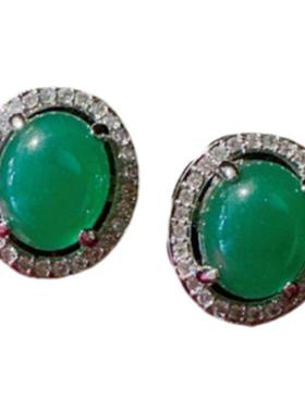 白月光冰种白玉髓 平安扣宝石项链 水灵 绿玉髓富贵豆耳环