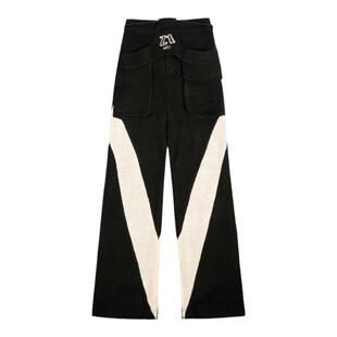 WANGREENCHENCLEAN白木晨 Z1刺绣黑白拼接几何毛线针织裤阔腿长裤