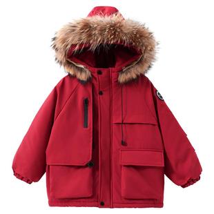 波姆熊儿童毛领派克服2025秋冬加厚棉服男女童韩版洋气外套连帽